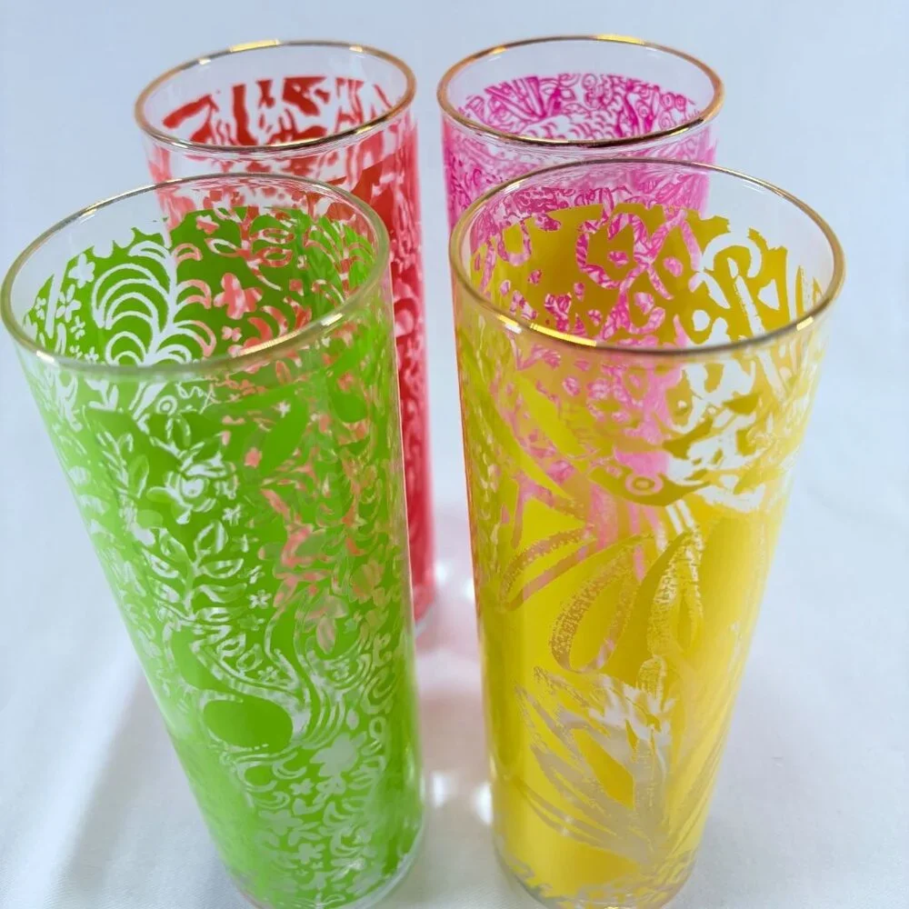Lily Pulitzer for Target Limited Tropical Themed Glass Tumblers 4‎ Glasses 2015
